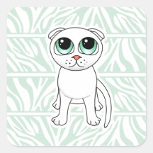 Cute White Scottish Fold Cat Cartoon Square Stickers