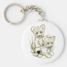 Cute White Tiger Cubs Key Chain