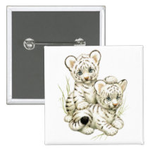Cute White Tiger Cubs Pinback Button