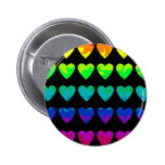 Cute wild rainbow hearts on black pinback buttons