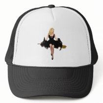 Cute Witch & Black Cat Levitating on a Broomstick