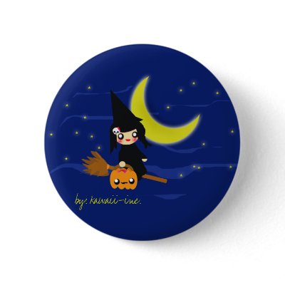 Cute witch! pinback button by kawaii