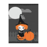 Cute Witch Orange Pumpkin Postcard