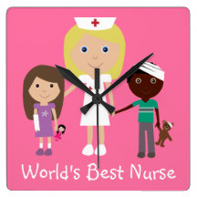 Cute World's Best Nurse with Kids Pink Clock