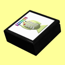 Cute X-ray fish playing the xylophone gift boxes