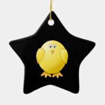 Cute Yellow Chick. Little Bird on Black. Christmas Tree Ornament