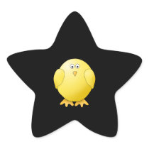 Cute Yellow Chick. Little Bird on Black. Stickers