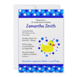 Cute Yellow Ducky on Blue Dots Baby Shower Invite