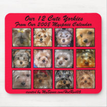 CUTE YORKIES 2008 CALENDAR (on a mousepad) RED
