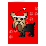 Cute Yorkshire Terrier Cartoon Santa Hat Cards