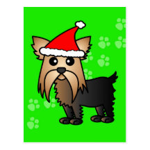 Cute Yorkshire Terrier Cartoon Santa Hat Postcard