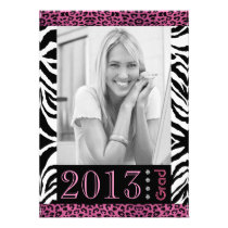 Cute Zebra & Pink Leopard Print Photo Graduation invitations