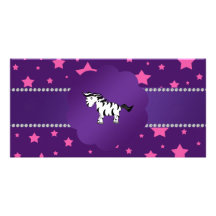 Cute zebra purple pink stars photo greeting card