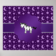 Cute zebra purple stars and moons poster