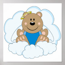 Cutelyn Baby Boy Angel Bear On Clouds Print