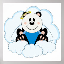 Cutelyn Baby Boy Angel Panda Bear On Clouds Posters