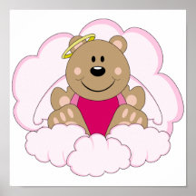 Cutelyn Baby Girl Angel Bear On Clouds Poster