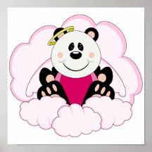 Cutelyn Baby Girl Angel Panda Bear On Clouds Print