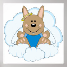 Cutelyn Brown Baby Boy Angel Bunny On Clouds Print