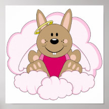 Cutelyn Brown Baby Girl Angel Bunny On Clouds Print