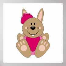 Cutelyn Brown Baby Girl Baseball Bunny Poster