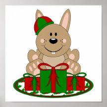 Cutelyn Brown Christmas Present Bunny Posters