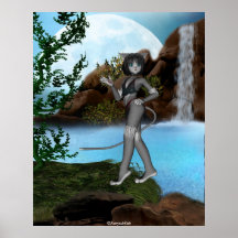Cutie Anime Kitten Waterfalls Moon 1 Poster