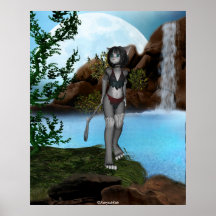 Cutie Anime Kitten Waterfalls Moon 4 Print