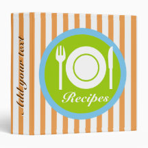 Cutlery and plate on orange white stripes recipe 3 ring binder