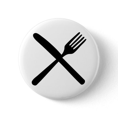 cutlery fork and knife crossed pinback buttons by Tomaniac