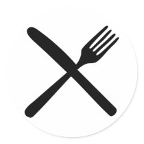 cutlery fork and knife crossed round stickers