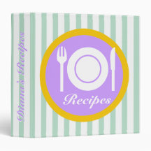 Cutlery & plate on mint green white stripes recipe binder