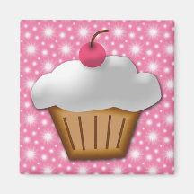 Cutout Cupcake with Pink Cherry on Top Fridge Magnets