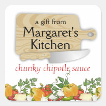 Cutting board chefs knife vegetables gift label square sticker