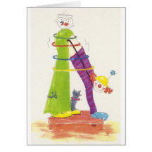 Cuvette de clown et de poissons cartes de vœux