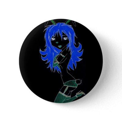 Cyber bunny pinback button by KrisT33s