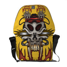 Cyborg Skull In Fire Courier Bags