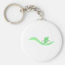 Cyclist Design in Green. Key Chain