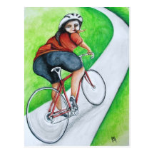 Cycliste - baiser au revoir carte postale