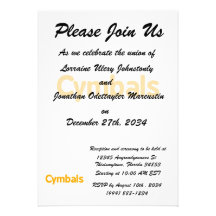 cymbals text orange personalized invitations