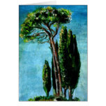 CYPRESS TREES AND MEDITERRANIAN PINE IN TUSCANY GREETING CARDS