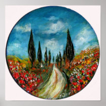 CYPRESS TREES AND POPPIES  IN TUSCANY