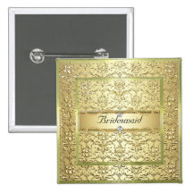 D2 Elegant Gold Damask Diamond Bridesmaid Button