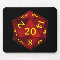 D&D d20 Crimson and Gold FIRE die Mousepads