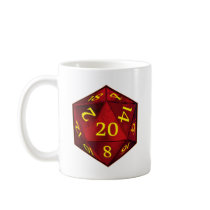 D&D d20 Crimson and Gold FIRE die Mug