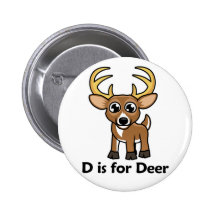 D is for Deer Pinback Buttons