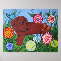 Dachshund and Butterfly Art Print