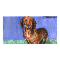 Dachshund blue room portrait photo card template