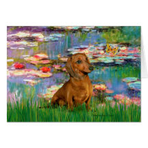 Dachshund (brown1) - Lilies 2 Greeting Cards