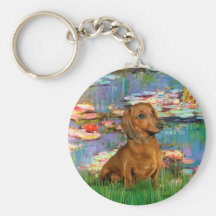 Dachshund (brown1) - Lilies 2 Keychain